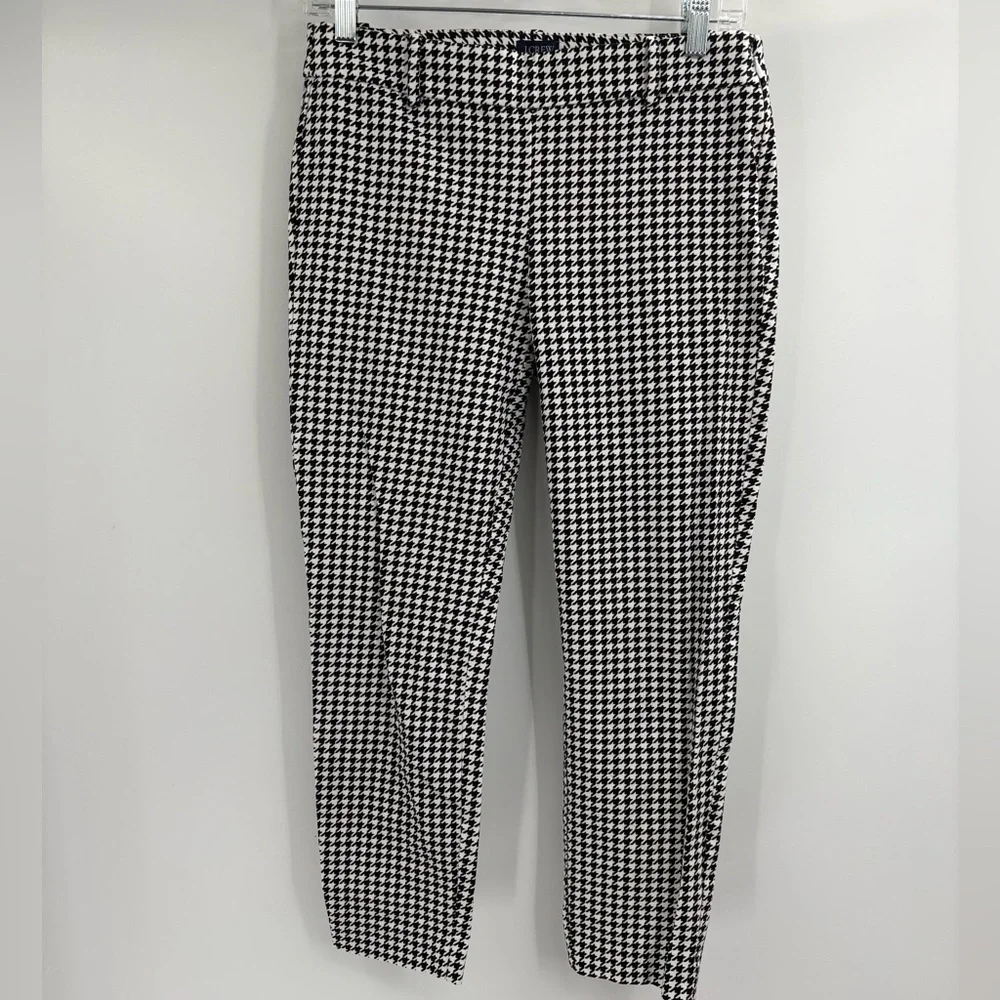 J.Crew Black White Houndstooth Flat cotton Front Skinny Winnie trousers Pants 4
